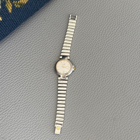 DUNHILL SWISS SILVER & GOLD TONE DATE SECOND HAND QUARTZ WATER RESISTANT WATCH - Picture 5 of 14